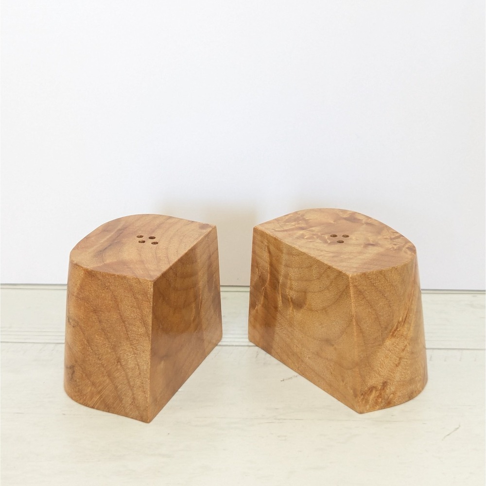 Vintage MCM Handmade Abstract Salt & Pepper Shaker Set made from 1 piece of wood